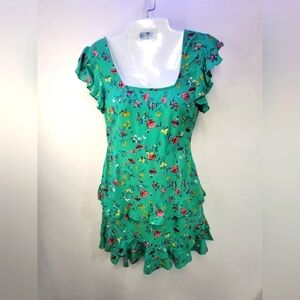 Lottie & Holly B.O.G Collective Green Floral Ruffle Dress Women's Size Large NWT